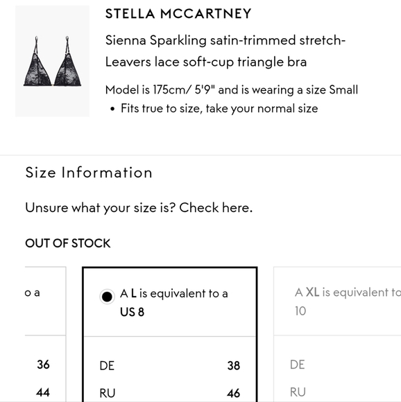 New Stella McCartney Sienna Satin-Trimmed Lace Soft-Cup Black Triangle Bra Large - Picture 8 of 12